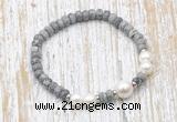 CFB735 faceted rondelle grey picture jasper & potato white freshwater pearl stretchy bracelet