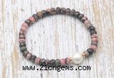 CFB763 faceted rondelle rhodonite & potato white freshwater pearl stretchy bracelet