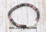 CFB764 faceted rondelle rhodonite & potato white freshwater pearl stretchy bracelet