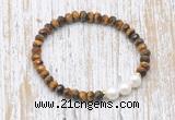 CFB767 faceted rondelle yellow tiger eye & potato white freshwater pearl stretchy bracelet