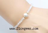 CFB801 4mm faceted round white moonstone & potato white freshwater pearl bracelet