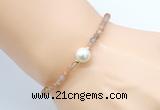 CFB802 4mm faceted round orange moonstone & potato white freshwater pearl bracelet