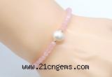 CFB805 4mm faceted round rose quartz & potato white freshwater pearl bracelet