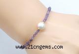 CFB806 4mm faceted round amethyst & potato white freshwater pearl bracelet