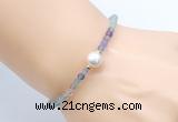 CFB809 4mm faceted round fluorite & potato white freshwater pearl bracelet