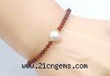 CFB812 4mm faceted round orange garnet & potato white freshwater pearl bracelet