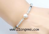 CFB820 4mm faceted round amazonite & potato white freshwater pearl bracelet