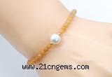 CFB822 4mm faceted round yellow jade & potato white freshwater pearl bracelet