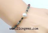 CFB835 4mm faceted round Indian agate & potato white freshwater pearl bracelet