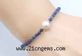 CFB843 4mm faceted round sodalite & potato white freshwater pearl bracelet