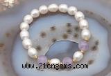 CFB903 9mm - 10mm rice white freshwater pearl & lavender amethyst stretchy bracelet