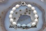 CFB911 Hand-knotted 9mm - 10mm rice white freshwater pearl & aquamarine bracelet