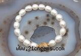 CFB924 9mm - 10mm rice white freshwater pearl & yellow crazy lace agate stretchy bracelet