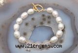 CFB934 Hand-knotted 9mm - 10mm rice white freshwater pearl & rose quartz bracelet