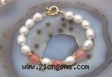 CFB935 Hand-knotted 9mm - 10mm rice white freshwater pearl & cherry quartz bracelet