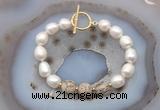 CFB967 Hand-knotted 9mm - 10mm rice white freshwater pearl & feldspar bracelet