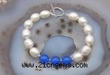 CFB990 Hand-knotted 9mm - 10mm rice white freshwater pearl & candy jade bracelet