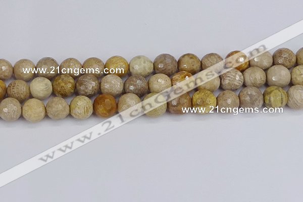 CFC232 15.5 inches 12mm faceted round fossil coral beads