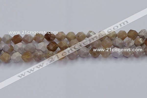 CFC302 15.5 inches 10mm faceted nuggets coral jade beads