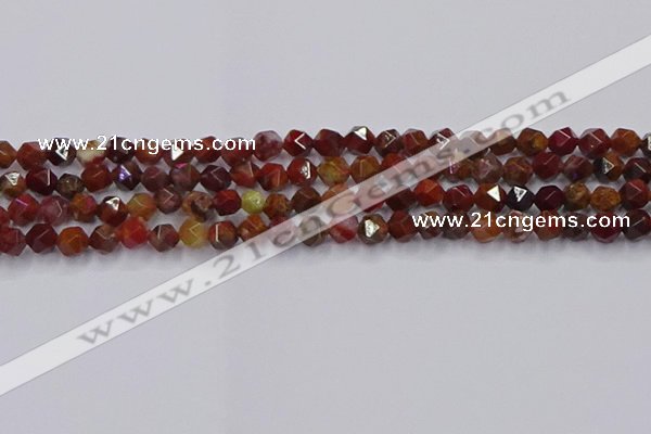 CFC306 15.5 inches 6mm faceted nuggets dyed coral jade beads