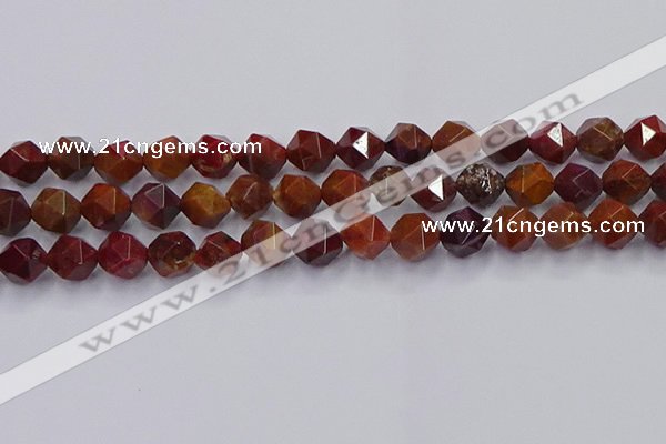 CFC308 15.5 inches 10mm faceted nuggets dyed coral jade beads