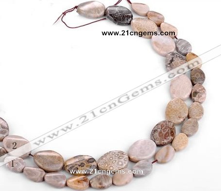 CFC52 15.5 inch twisted oval coral fossil jasper beads wholesale