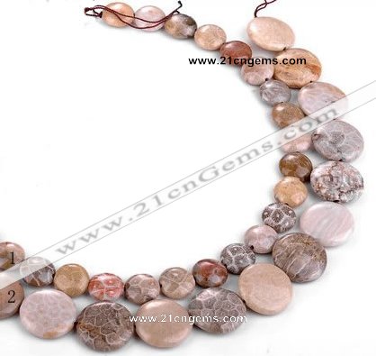 CFC53 15.5 inches flat round coral fossil jasper beads wholesale