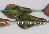 CFG07 15.5 inches 18*38mm carved trumpet flower unakite gemstone beads