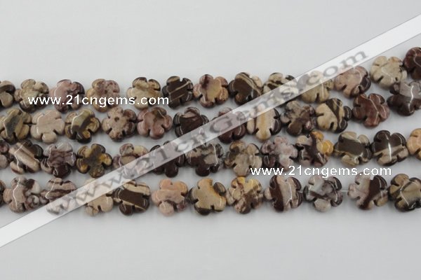 CFG1002 15.5 inches 16mm carved flower zebra jasper beads