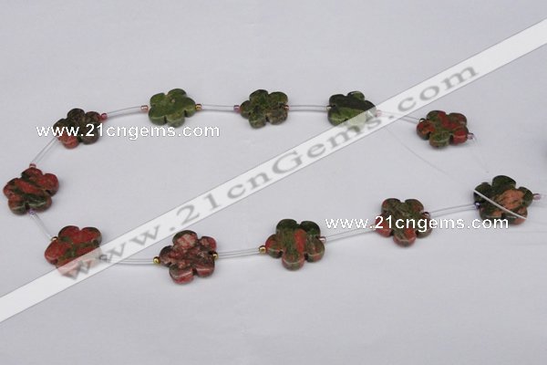 CFG1005 15.5 inches 20mm carved flower unakite gemstone beads