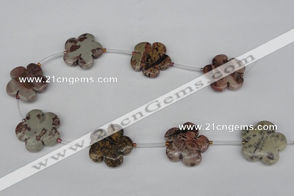 CFG1010 15.5 inches 30mm carved flower artistic jasper beads