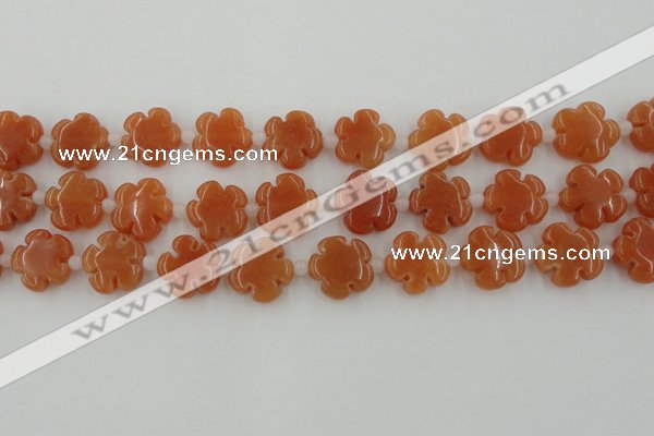 CFG1021 15.5 inches 16mm carved flower red aventurine beads