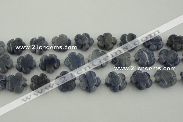 CFG1023 15.5 inches 16mm carved flower blue aventurine beads