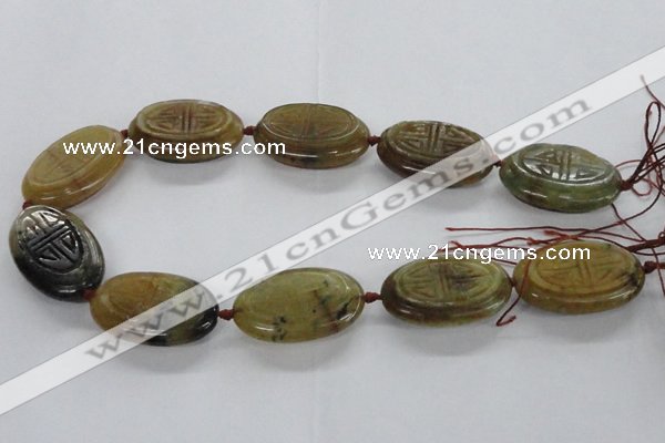 CFG1141 15.5 inches 25*40mm carved oval flower jade beads