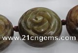 CFG1144 15.5 inches 30mm carved flower flower jade beads