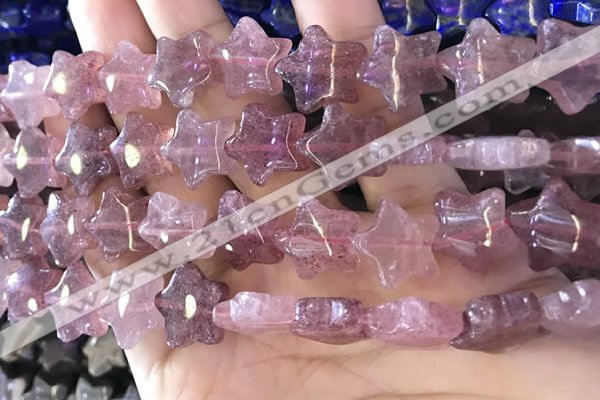 CFG1300 15.5 inches 15mm carved star strawberry quartz beads