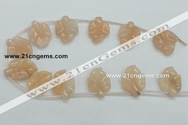 CFG14 15.5 inches 20*26mm carved leaf pink aventurine jade beads