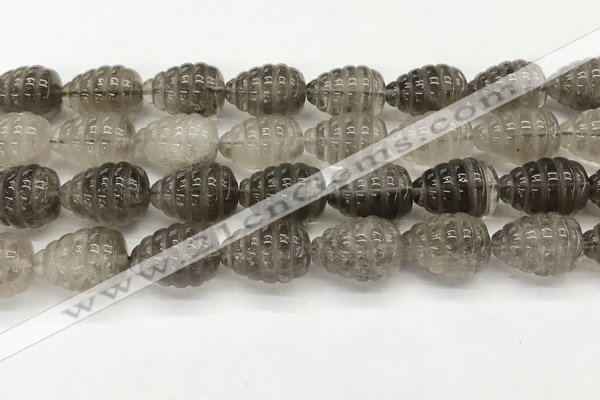 CFG1515 15.5 inches 15*20mm carved teardrop smoky quartz beads