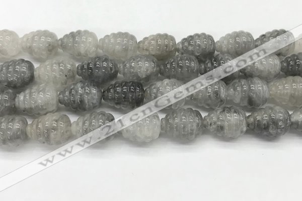 CFG1516 15.5 inches 15*20mm carved teardrop cloudy quartz beads