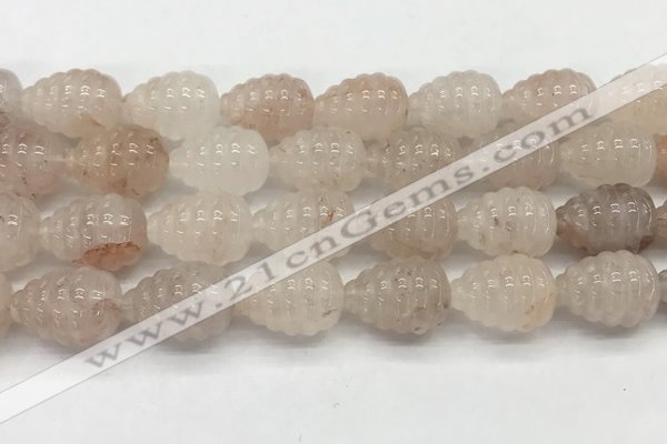 CFG1517 15.5 inches 15*20mm carved teardrop pink quartz beads