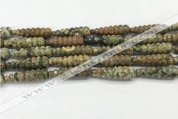 CFG1531 15.5 inches 10*35mm carved teardrop rhyolite gemstone beads