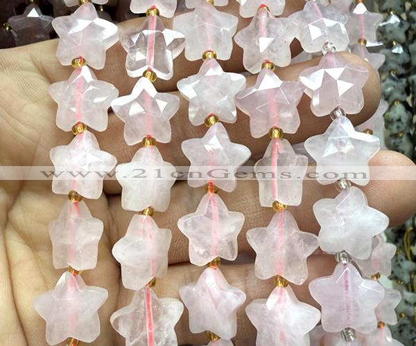 CFG1652 15 inches 14mm carved star rose quartz beads