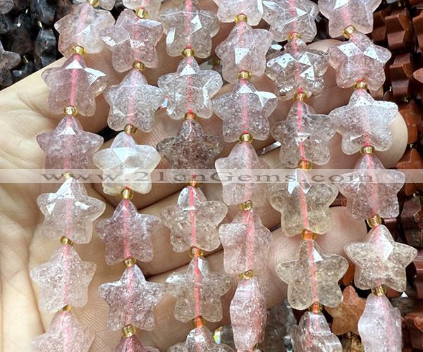 CFG1654 15 inches 14mm carved star strawberry quartz beads