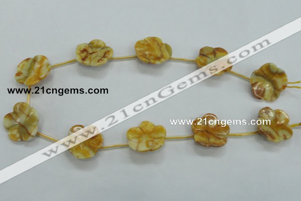 CFG17 15.5 inches 24mm carved flower yellow crazy lace agate beads