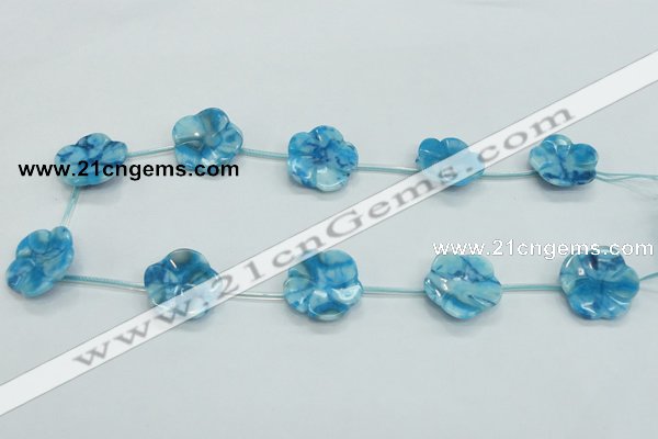 CFG18 15.5 inches 24mm carved flower blue crazy lace agate beads