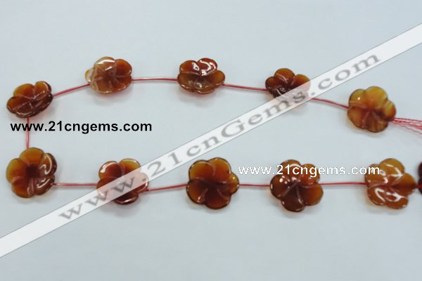 CFG19 15.5 inches 24mm carved flower natural red agate beads