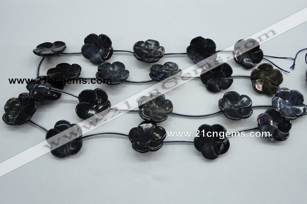 CFG201 15.5 inches 24mm carved flower blue dumortierite beads