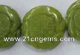 CFG203 15.5 inches 31mm carved coin Korean jade gemstone beads