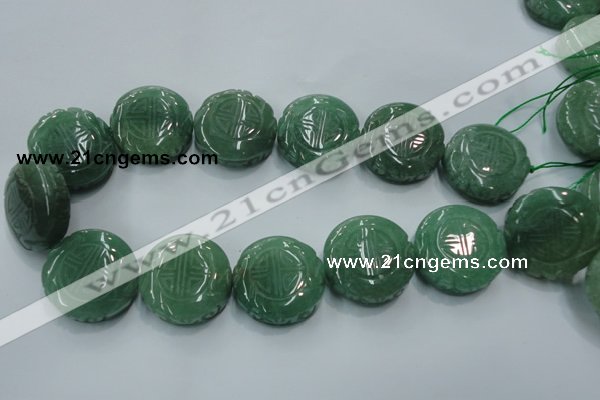 CFG204 15.5 inches 31mm carved coin green aventurine jade beads