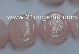 CFG205 15.5 inches 24mm carved coin rose quartz gemstone beads